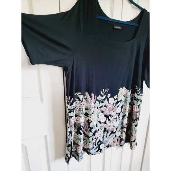 J. Jill 2X Wearever Collection Black Floral Top Tunic  Square Neck‎ Stretch - Picture 4 of 7